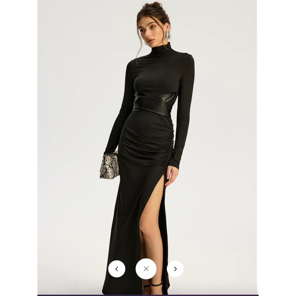 Commense Belted High-Slit Turtleneck Maxi Dress Sz XL